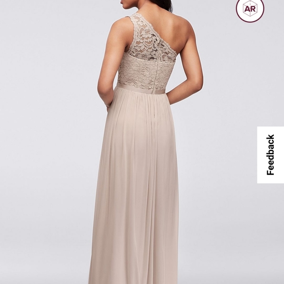 Navy Blue Lace One Shoulder Bridesmaid Dress - Picture 3 of 4